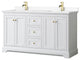 60"DBL Bath Vanity, White, White Cult. Marble Countertop, Sinks, Gold Trim