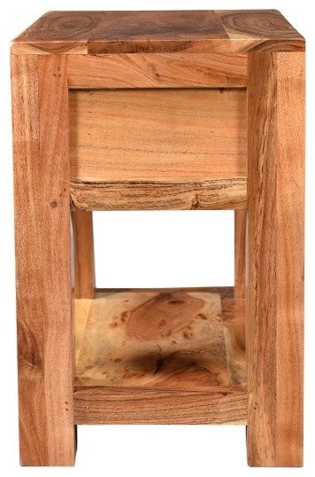 Timbergirl Ajmer Solid Acacia Wood bedside table, 21" Wide X 18" Deep X 26" High