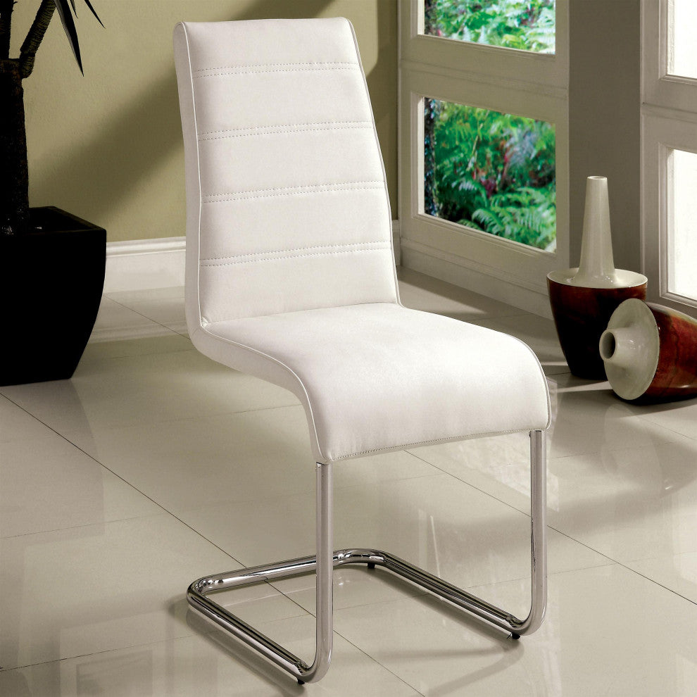 Furniture of America Dorazio Faux Leather Dining Chairs in White (Set of 2)