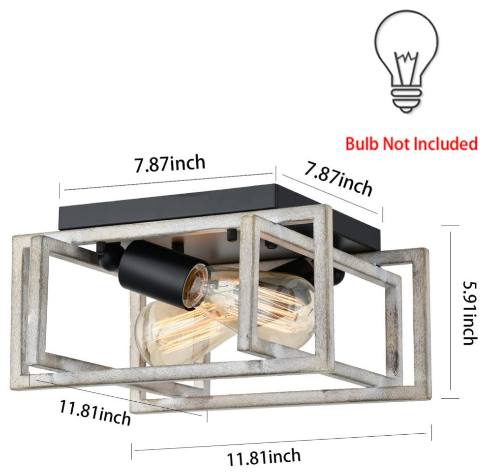 2 light vintage Semi Flush Mount Ceiling Light Fixture wood rust ceiling lamp