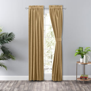 Hudson Rod Pocket Pair Curtains with Tiebacks, Flax, 100" X 63"