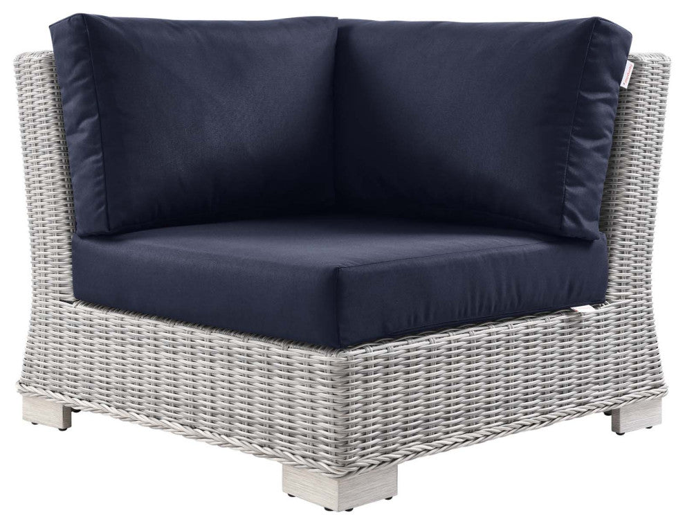 Conway Outdoor Patio Wicker Rattan Corner Chair Light Gray Navy