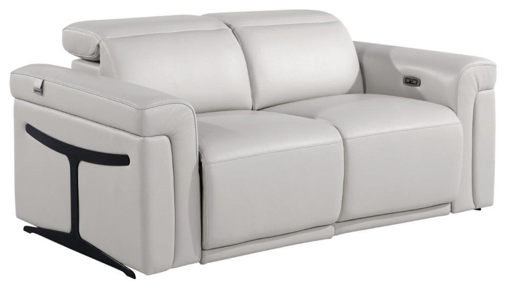 Augusto Top Grain Power Reclining Italian Leather Loveseat, Light Gray