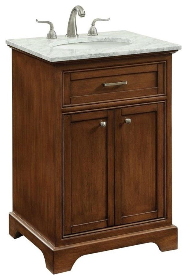 Elegant Decor Americana 24" Wood Single Bathroom Vanity in Brown Teak