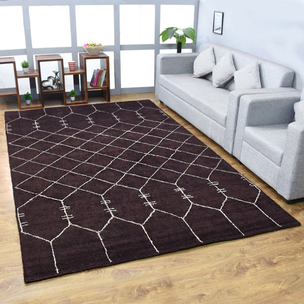 HAND KNOTTED LOOM SILK AREA RUGS-6'x9',Rectangle,Brown Beige,Contemporary