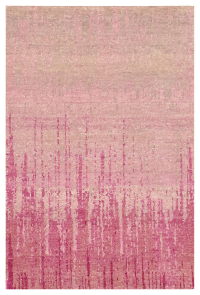 Pink Vertical Ombre Design Natural Wool Hand Knotted Oriental Mat Rug, 2'0"x3'2"