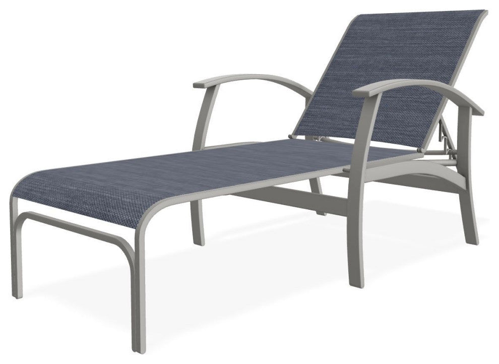 Belle Isle Sling 4-Position Outdoor Chaise Lounge, Augustine Denim/Snow