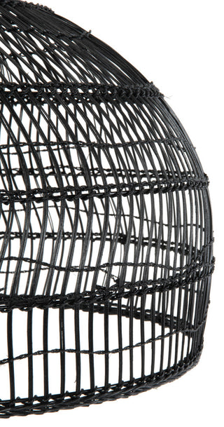 Luhu Open Weave Cane Rib Dome Pendant Lamp, Black