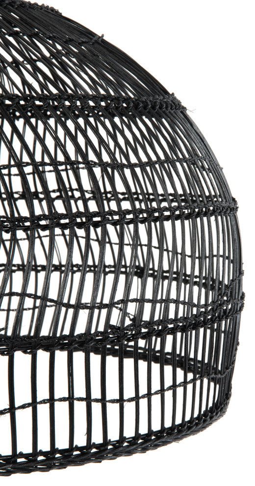 Luhu Open Weave Cane Rib Dome Pendant Lamp, Black