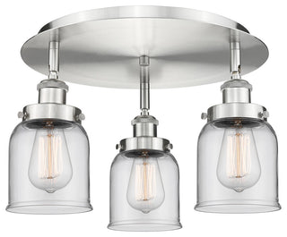 Bell-3 Light 17" Flush Mount-Satin Nickel, Clear Glass Shade