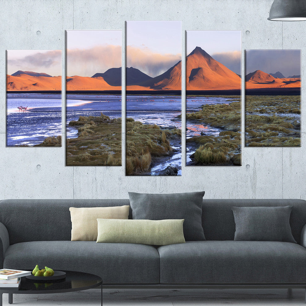 "Colorada Lagoon And Volcano Pabellon" Landscape Wall Art, 5 Panels, 60"x32"