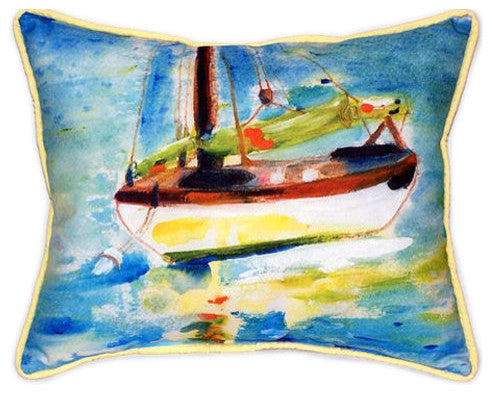 Pair of Betsy Drake Yellow Sailboat Large Indoor/Outdoor Pillows 16x20