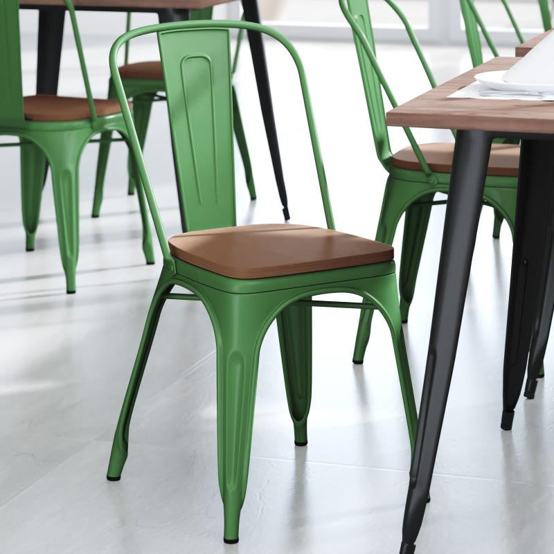 Perry Commercial Grade Metal Indoor-Outdoor Stackable Chair w/All-Weather Seat,