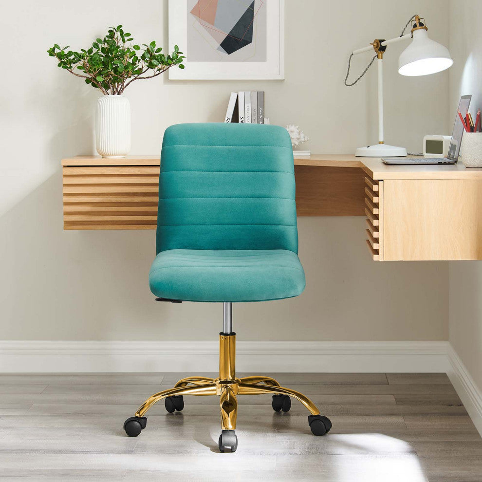 Ripple Armless Performance Velvet Office Chair, Gold Teal