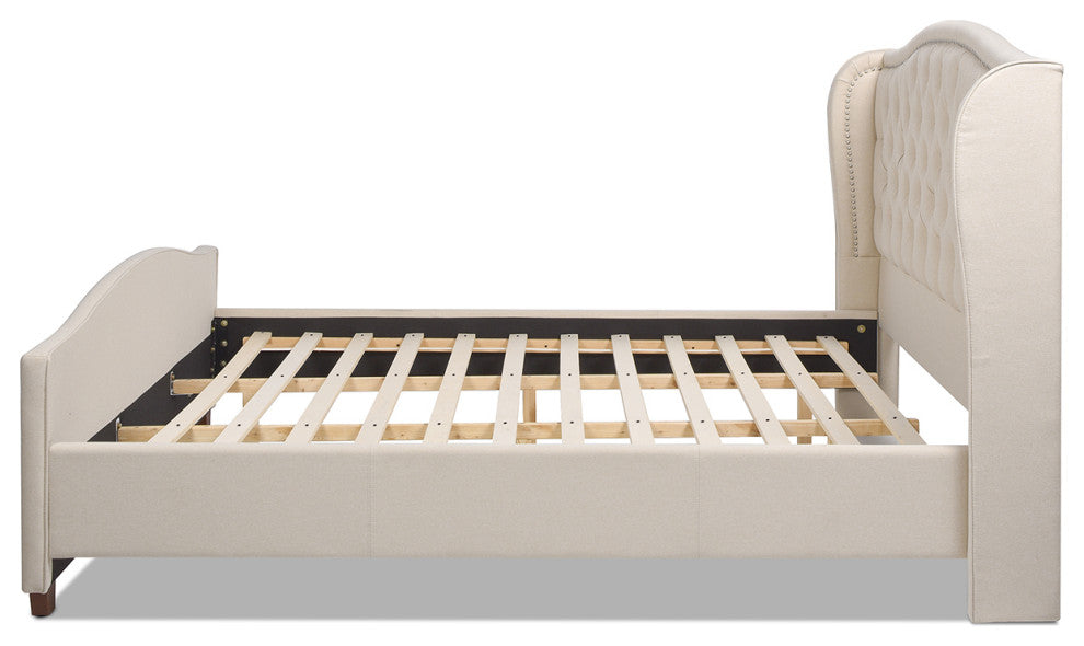 Fontana Wingback Upholstered Platform Bed Frame, Sky Neutral Beige Polyester, King