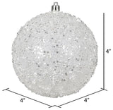 4" White Glitter Hail Ball 6/Bag