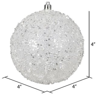 4" White Glitter Hail Ball 6/Bag
