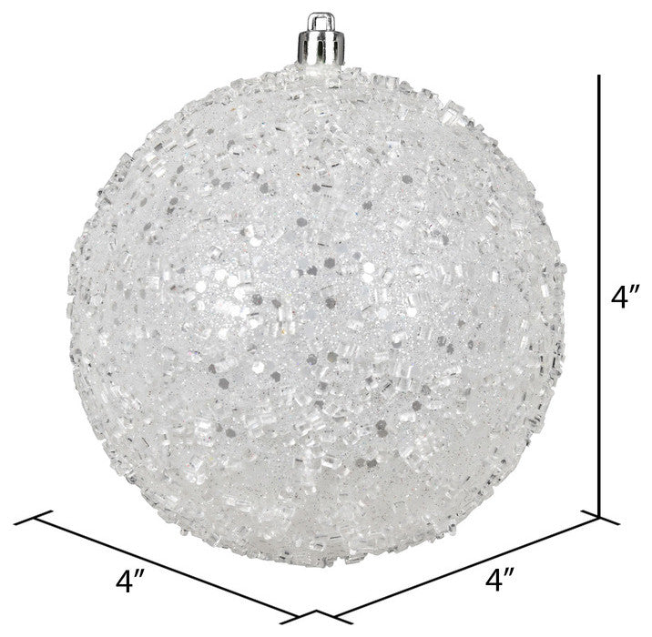 4" White Glitter Hail Ball 6/Bag