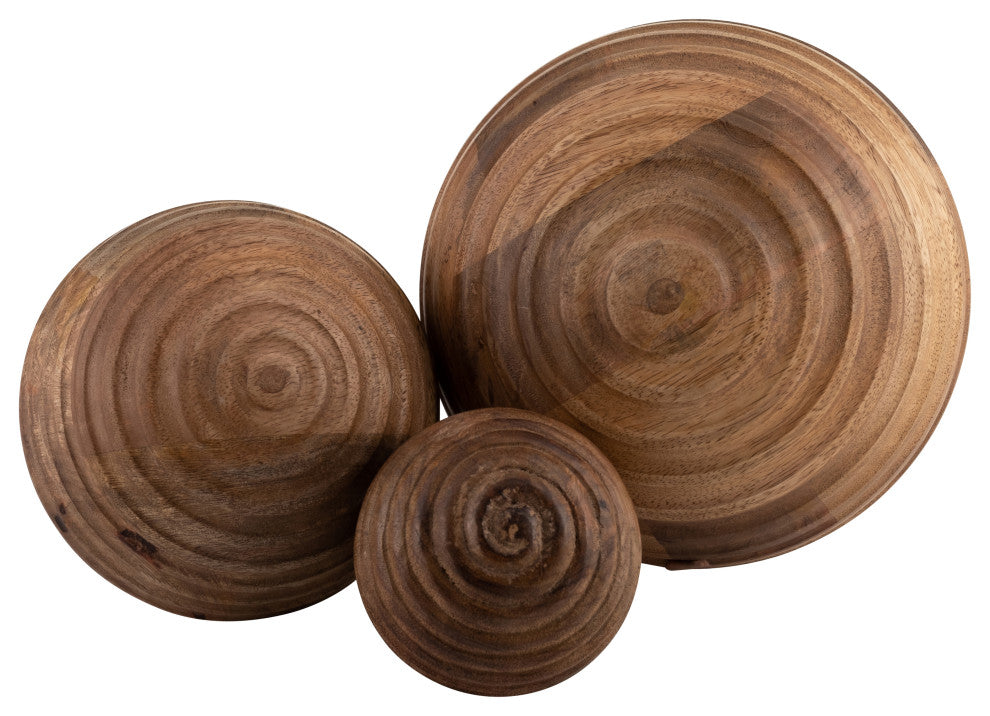 6" Wooden Orb With Ridges, Natural