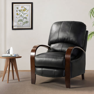 Amanda Genuine Leather Manual Recliner, Black