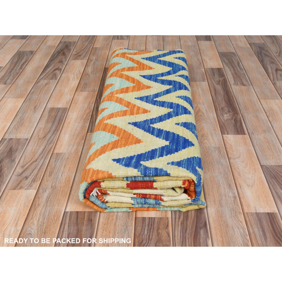 Colorful, Afghan Kilim Flat Weave, Organic Wool Hand Woven Rug, 6'6"x9'3"