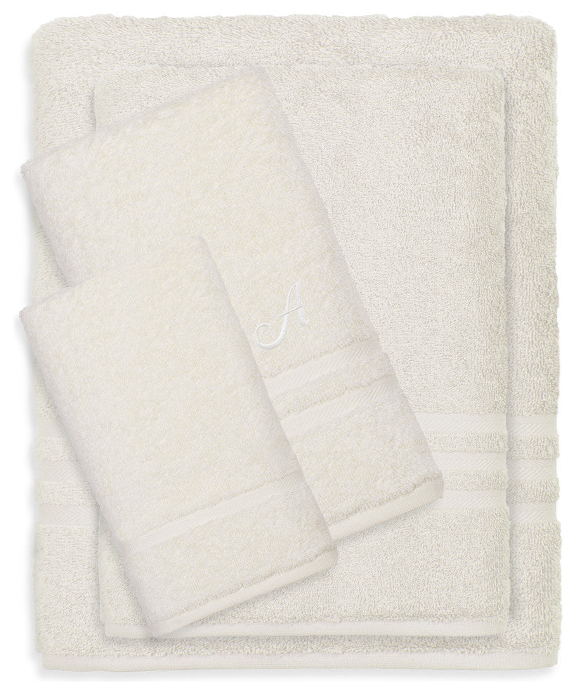 Denzi 4-Piece Towel Combination Set With Monogrammed Letter, A, Cream