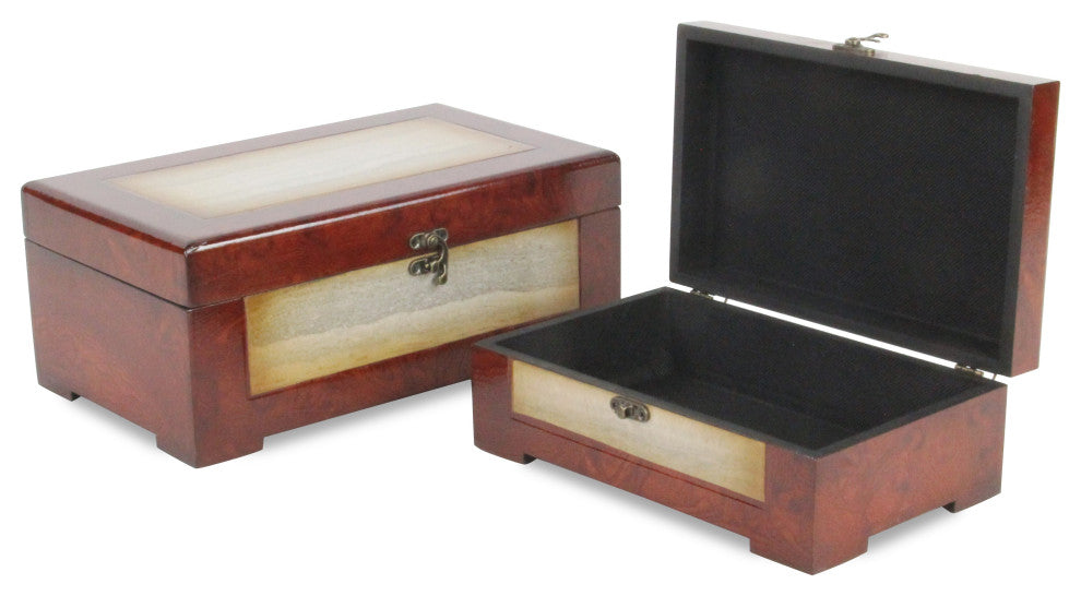 Marbled Wooden Treasure Boxes, Set of 2