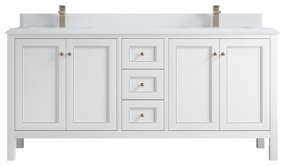 Nashville 72" Double Sink Bath Vanity, White 1.5" White Quartz