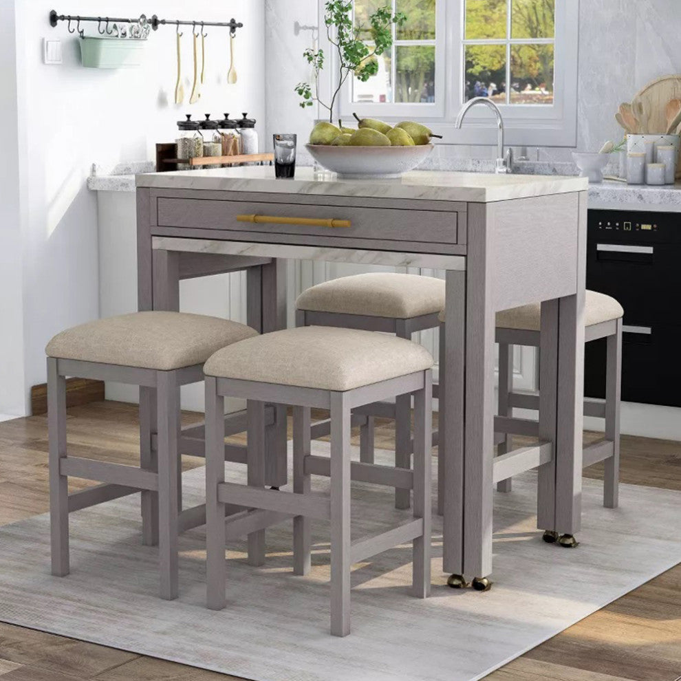 Set of 2 Counter Height Stool in Light Gray and Beige