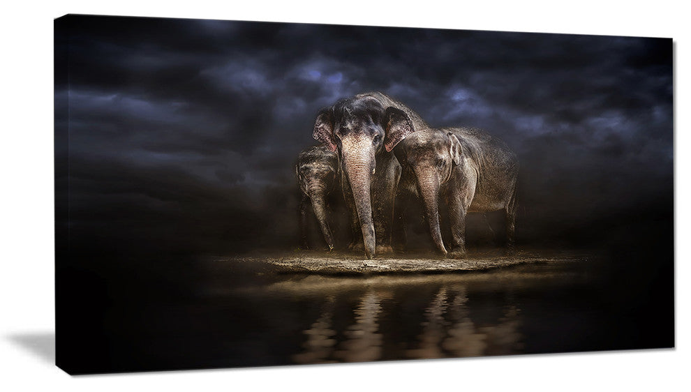 Elephants Watering in the River, Animal Canvas Wall Art, 40x20