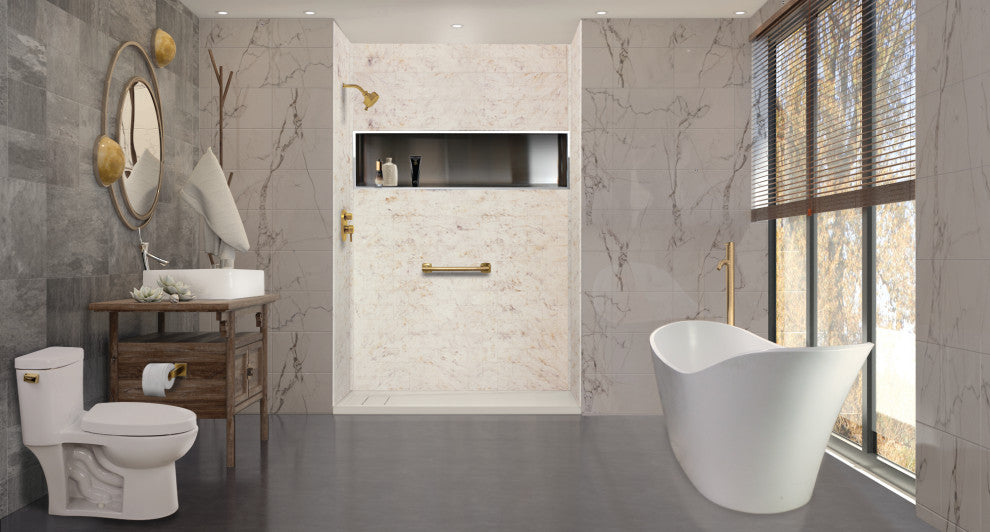 Transolid SaraMar 60"x36"x96" 6-Piece Shower Wall Kit, Biscotti Marble