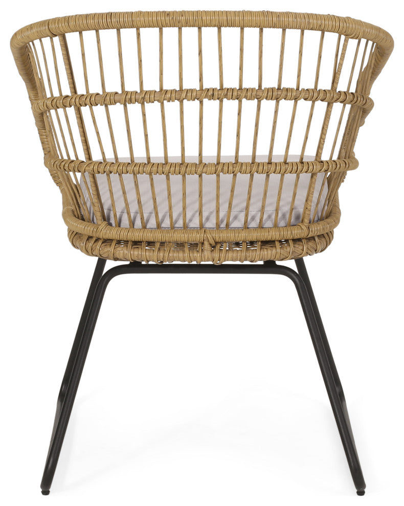 Edson Outdoor Wicker 2 Seater Chat Set With Cushion, Light Brown