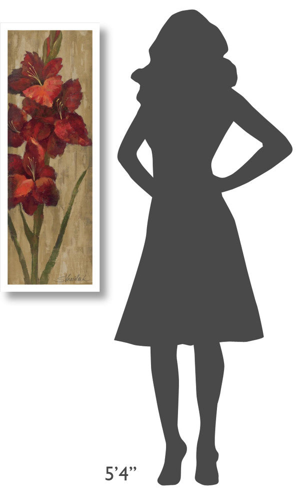 "Vivid Red Gladiola on Gold" Digital Paper Print by Silvia Vassileva, 14"x38"