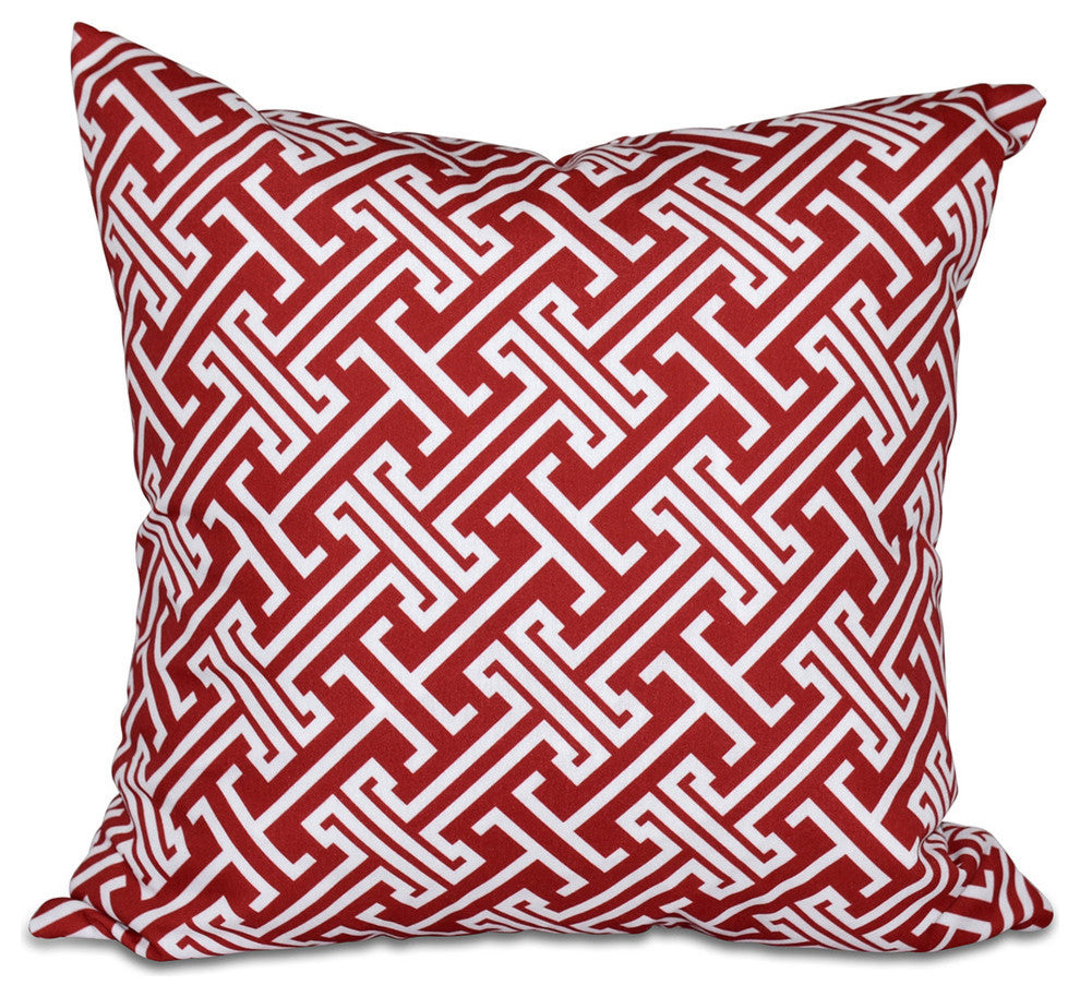Leeward Key, Geometric Print Outdoor Pillow, Red, 20"x20"