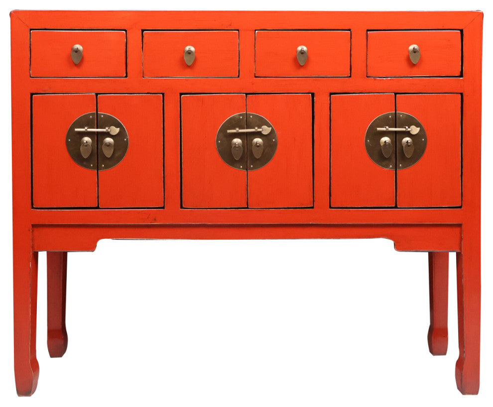 Chinese Console Lacquer Lady Chest, Red