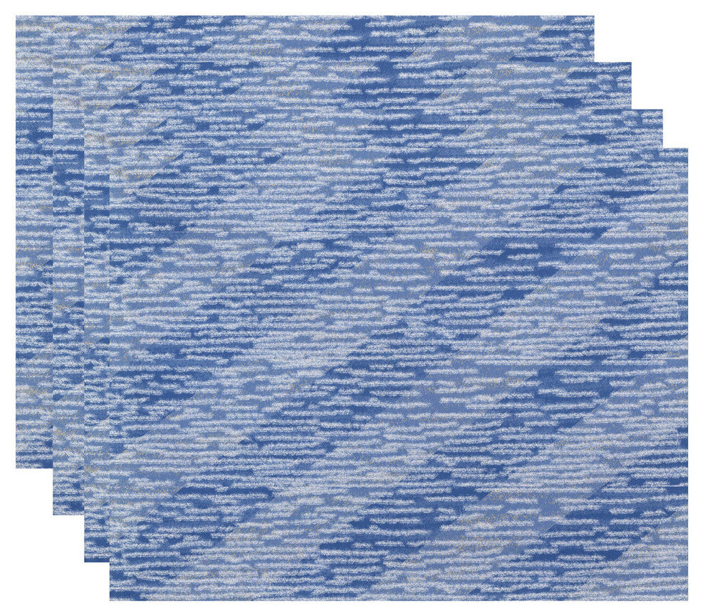 18"x14" Marled Knit Stripe, Geometric Print Placemat, Blue, Set of 4