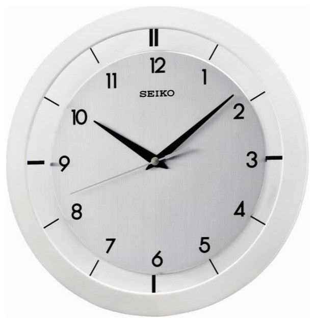 Seiko Clocks, 11" Brushed Metal Wall Clock, White