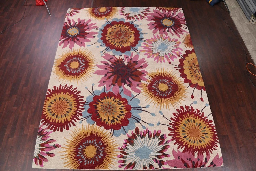 Floral Hand Tufted Oriental Oushak Transitional Area Rug, Pink, 10x13