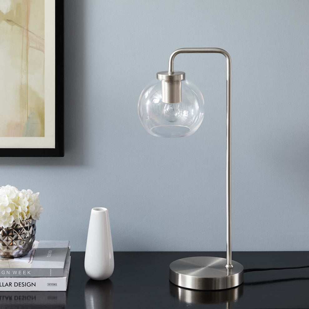 Silo Glass Globe Glass and Metal Table Lamp, Satin Nickel