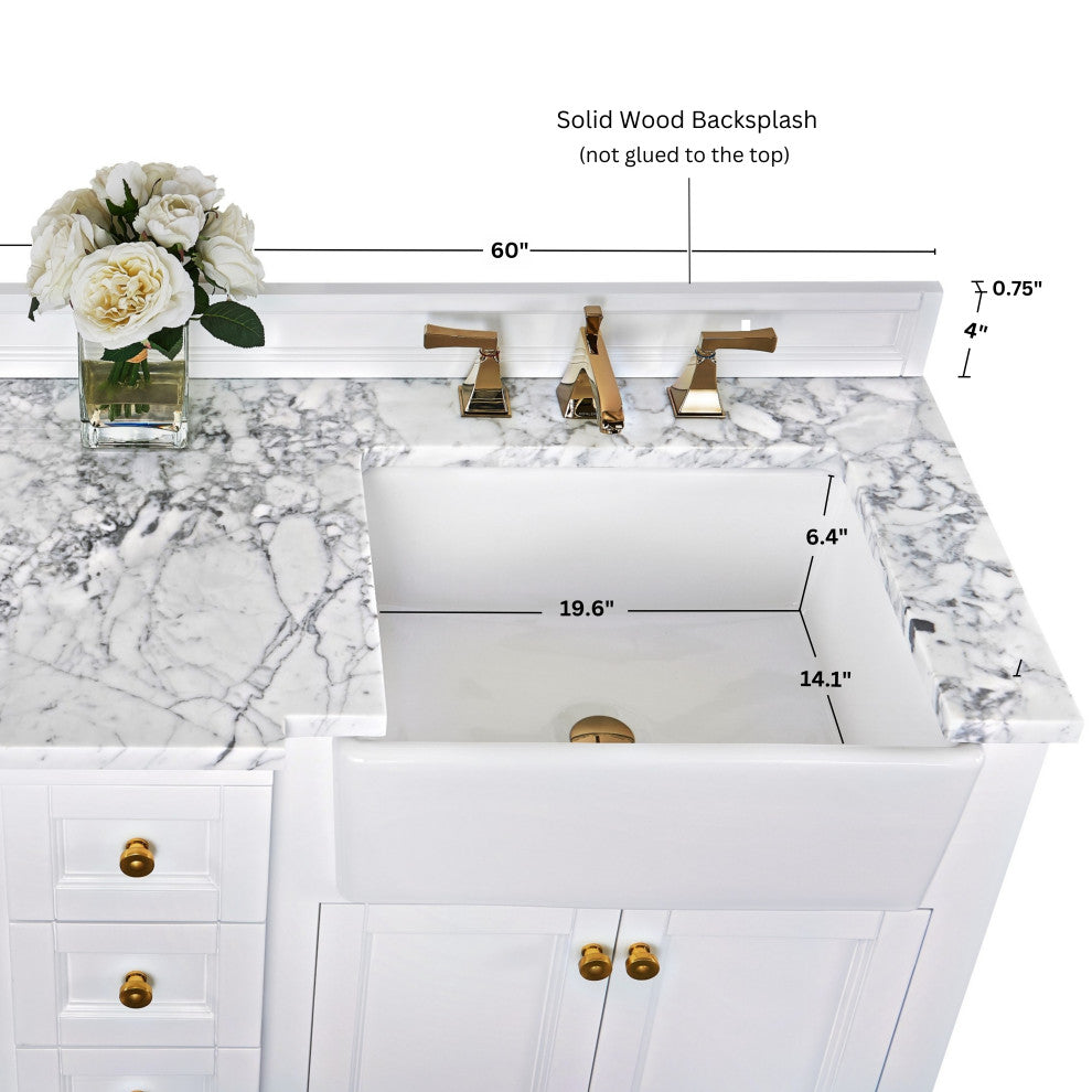 Adeline Vanity Set, White, 60", Double Sink