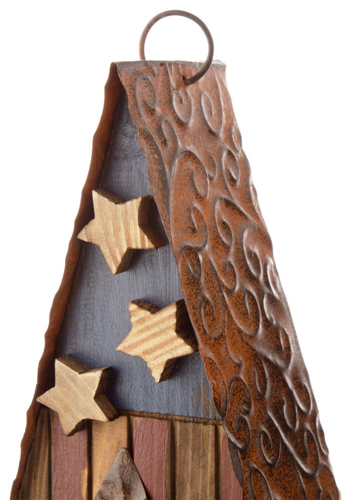 12.4" H USA Patriotic Theme Wooden Bluebird House Decorative Birdhouse