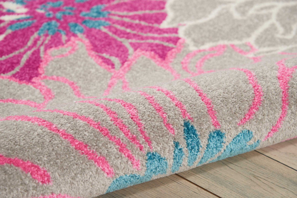 5' X 7' Gray Floral Dhurrie Area Rug