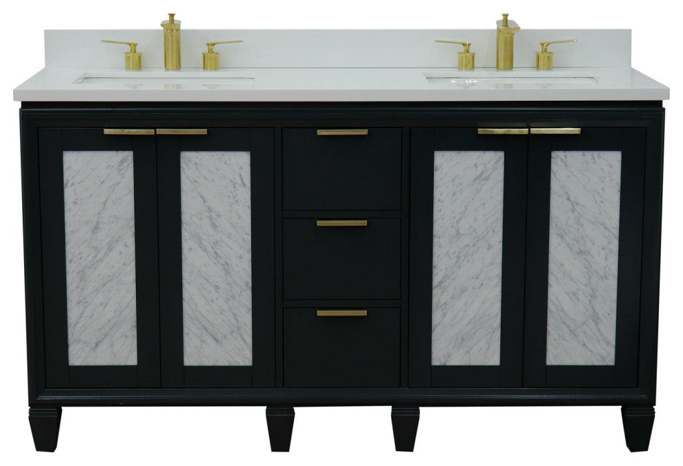 61" Double Vanity, Dark Gray Finish With Engineered Stone Top, Rectangle Sink