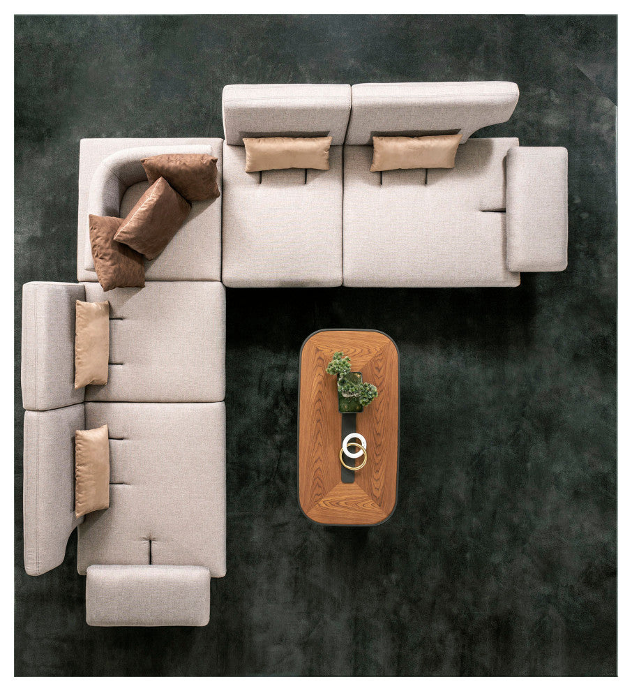 Belluno Taupe Faux Suede Sectional Sofa With Sliding Backrest and Armrest