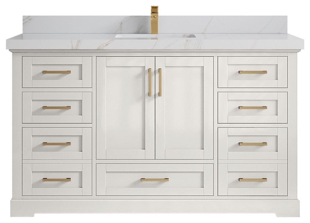 Boston 60" Single Bathroom Vanity in Alabaster 2" Calacatta Sienna