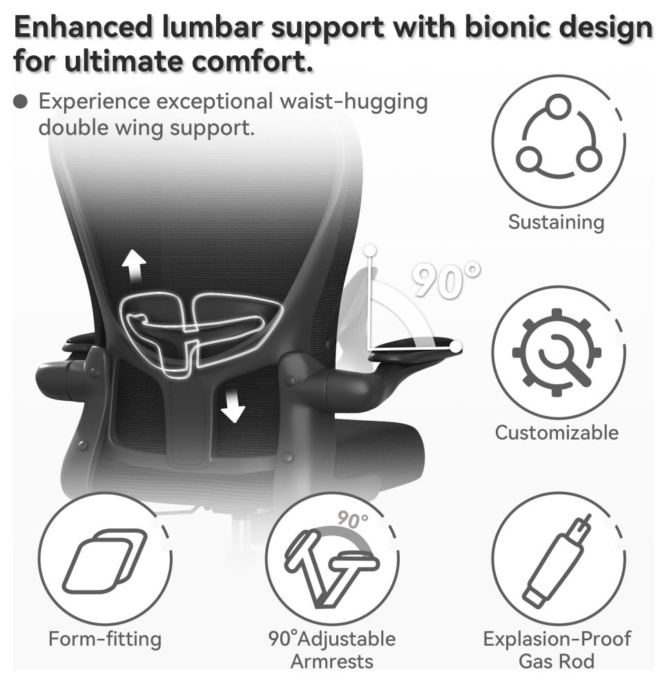SEYNAR Ergonomic Breathable Mesh Desk Chair, Computer Chair with Armrests, Black