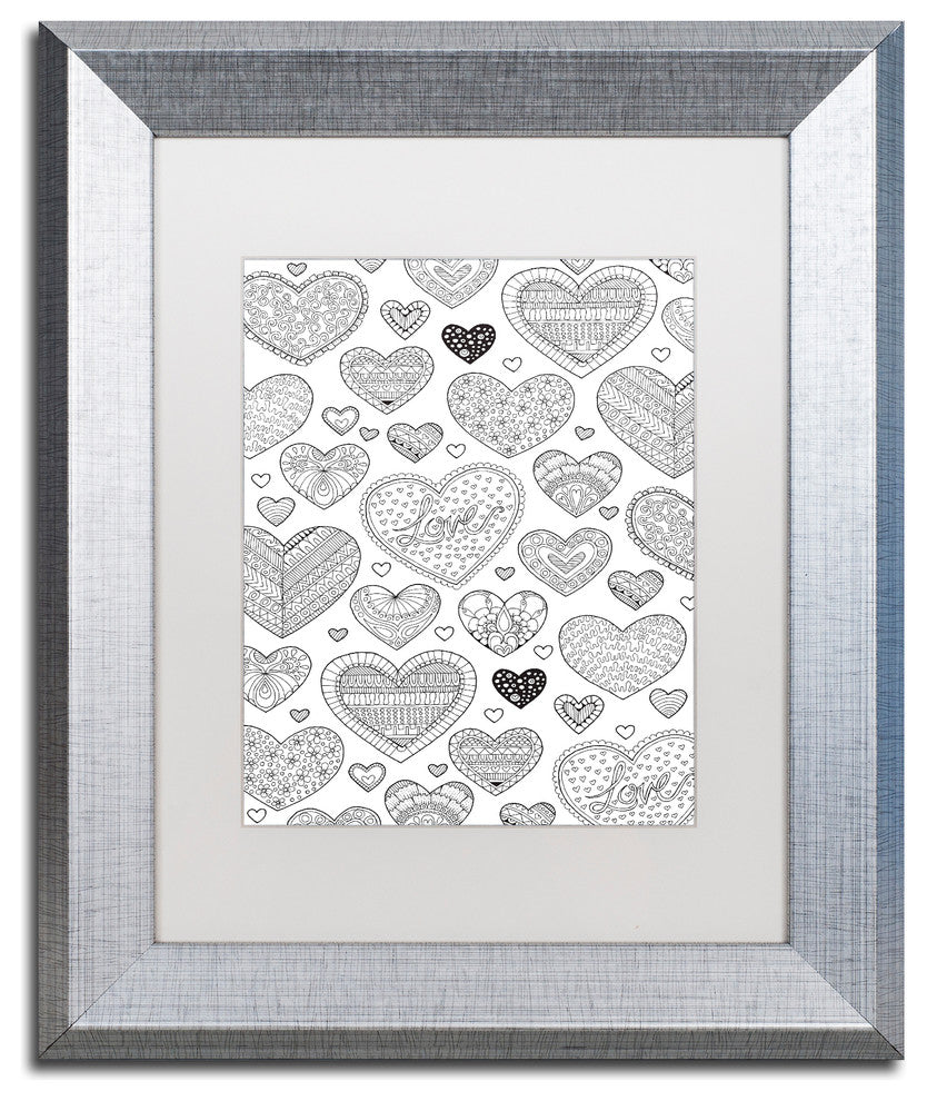 Hello Angel ''Hearts on Hearts'' Art, Silver Frame, White Mat, 14x11