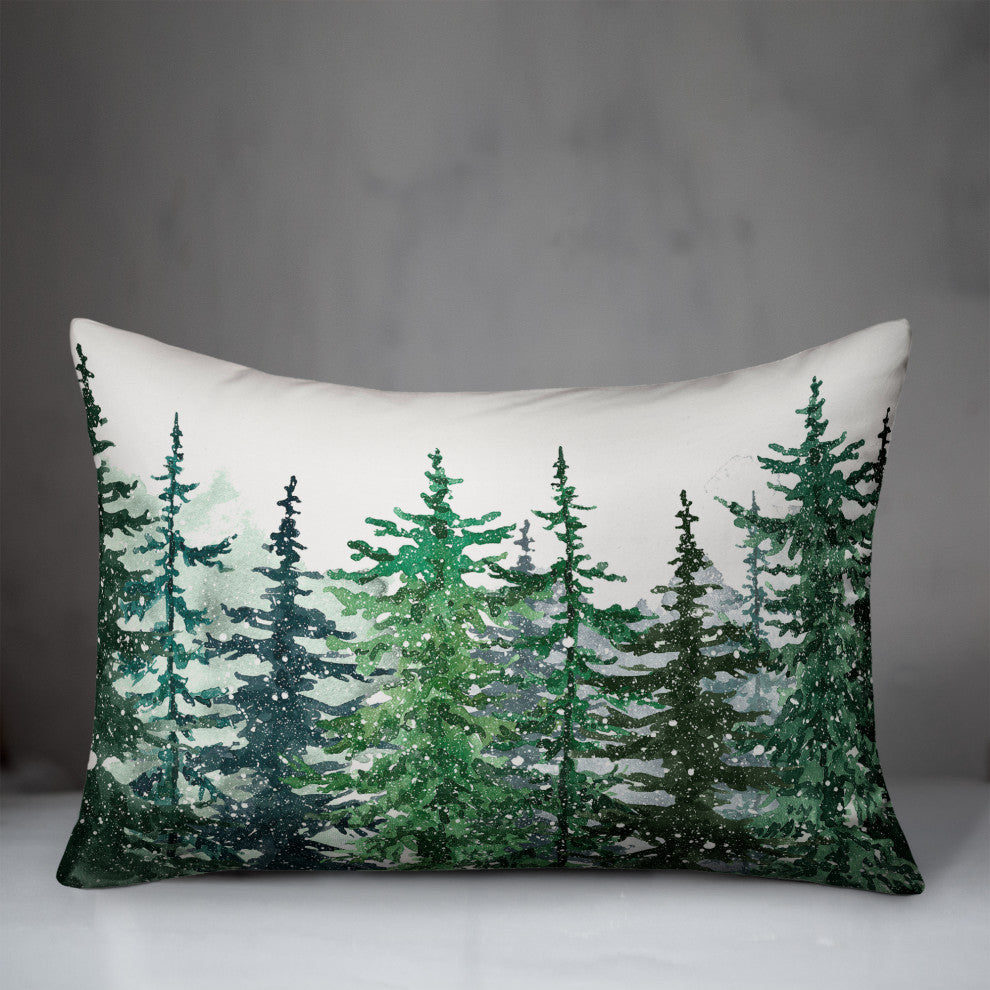 Winter Watercolor Pine Forest 6 20x14 Spun Poly Pillow
