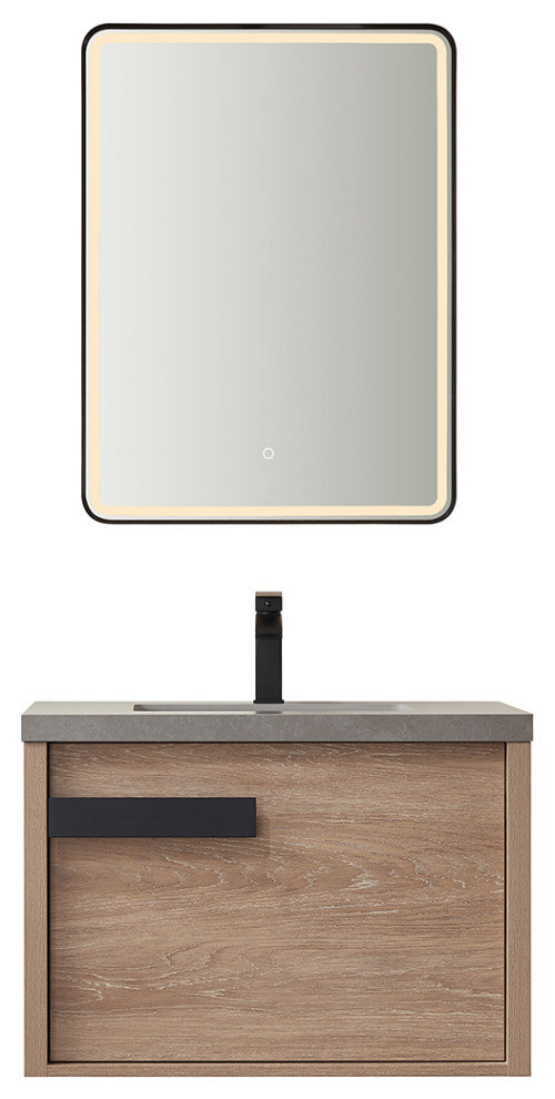 Carcastillo Bath Vanity, Oak With Sintered Stone Top, 30", With Mirror