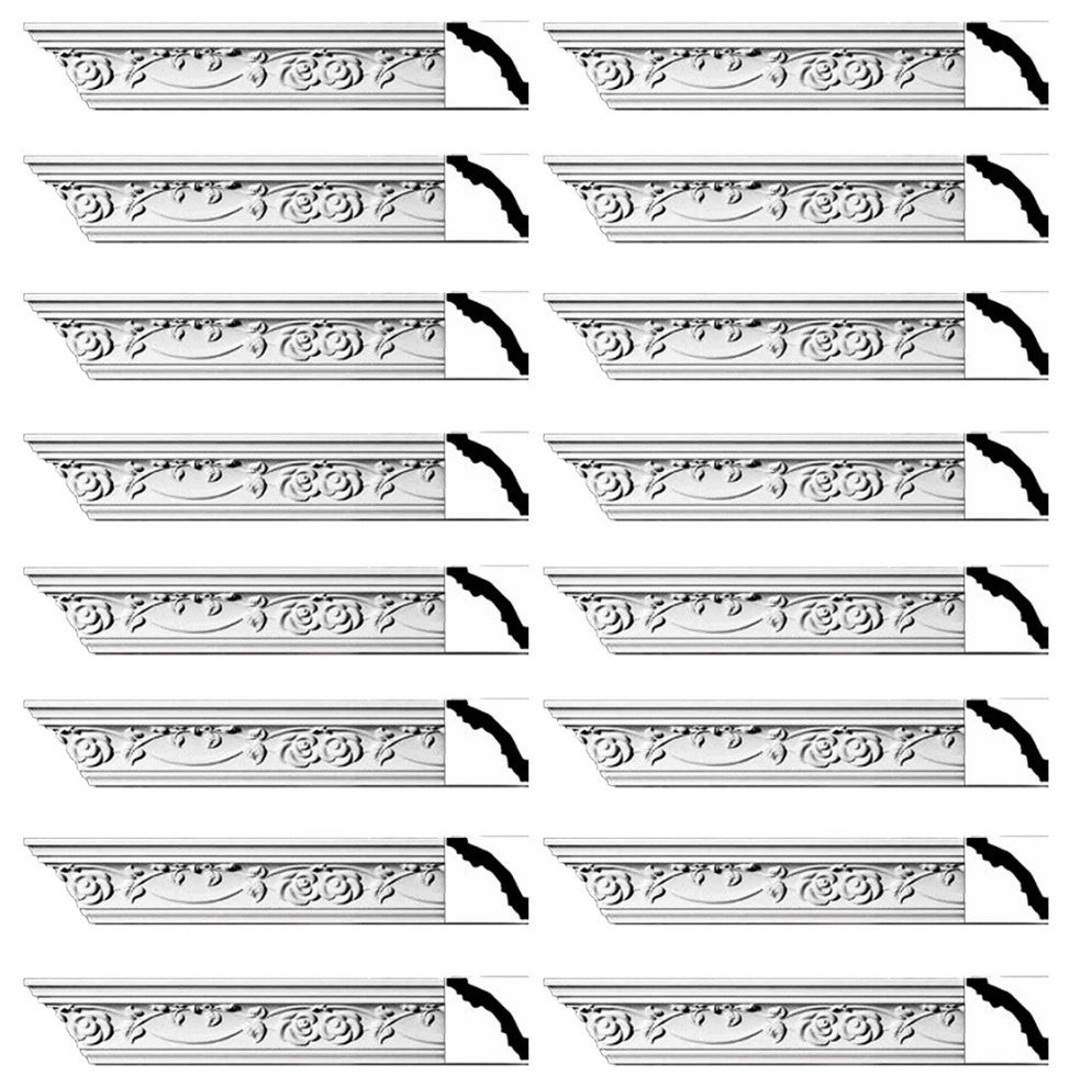 Ornate Cornice White Urethane Huntington Design 16 Pieces Totaling 1504" Length
